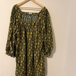 Batsheva Yellow and Black Floral Long Sleeve Dress